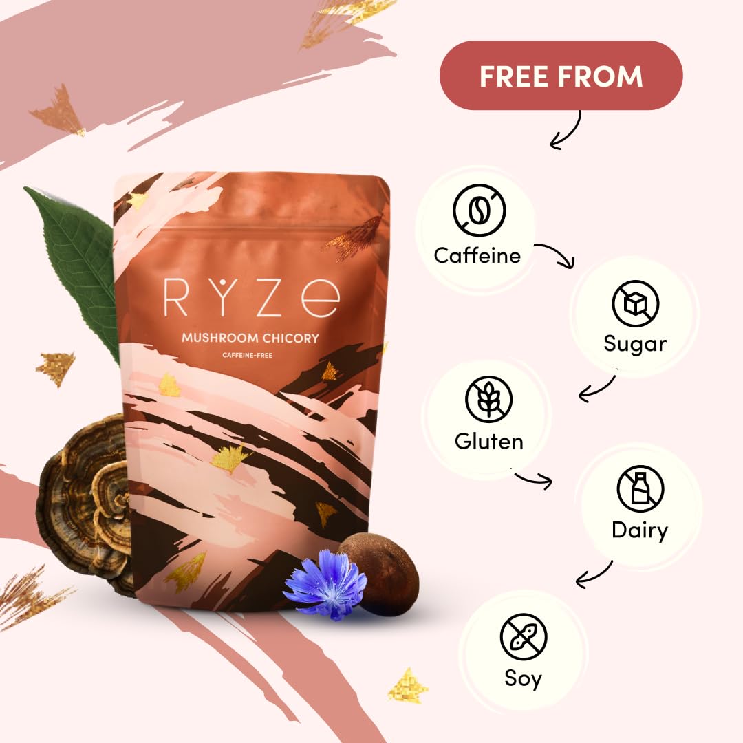 Ryze Superfoods Mushroom Medium Roast Coffee Usda Organic with 6 Adaptogenic Mushrooms