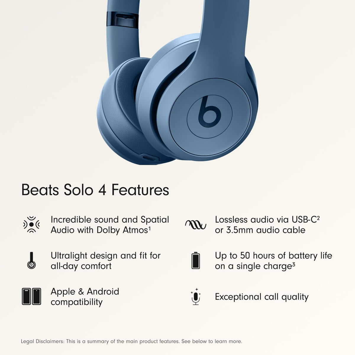 Beats Solo 4 - Wireless On-Ear Bluetooth Headphones, Up to 50-Hour Battery Life, Ultra-Lightweight Comfort