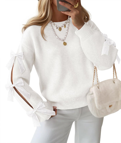 ZESICA Cute Bow Long Sleeve Oversized Sweaters