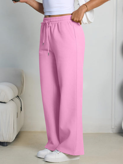 Trendy Queen Womens Wide Leg Fleece Lined Sweatpants
