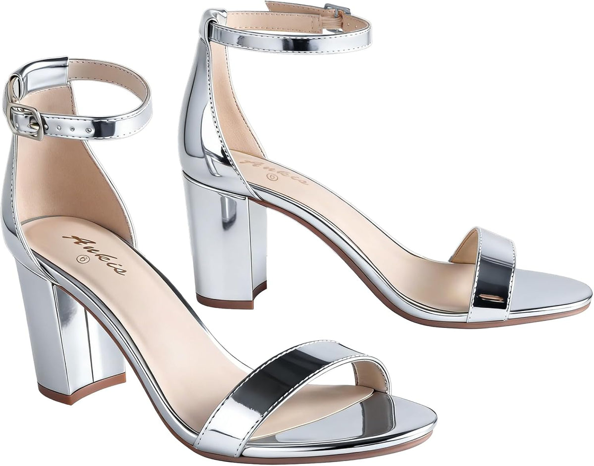 Ankis Heels for Women Open Toe Ankle Strap Chunky Heel Sandals 2.75 Inch