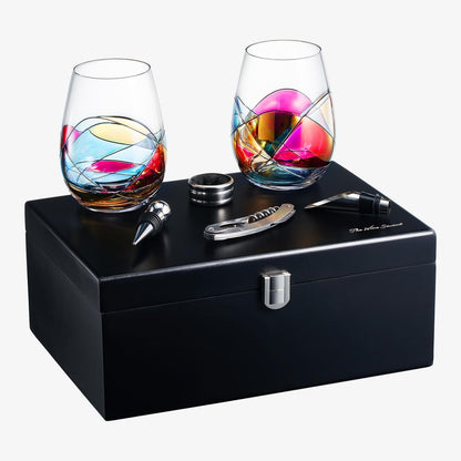 Artisanal Hand Painted Stemless Wine Glasses