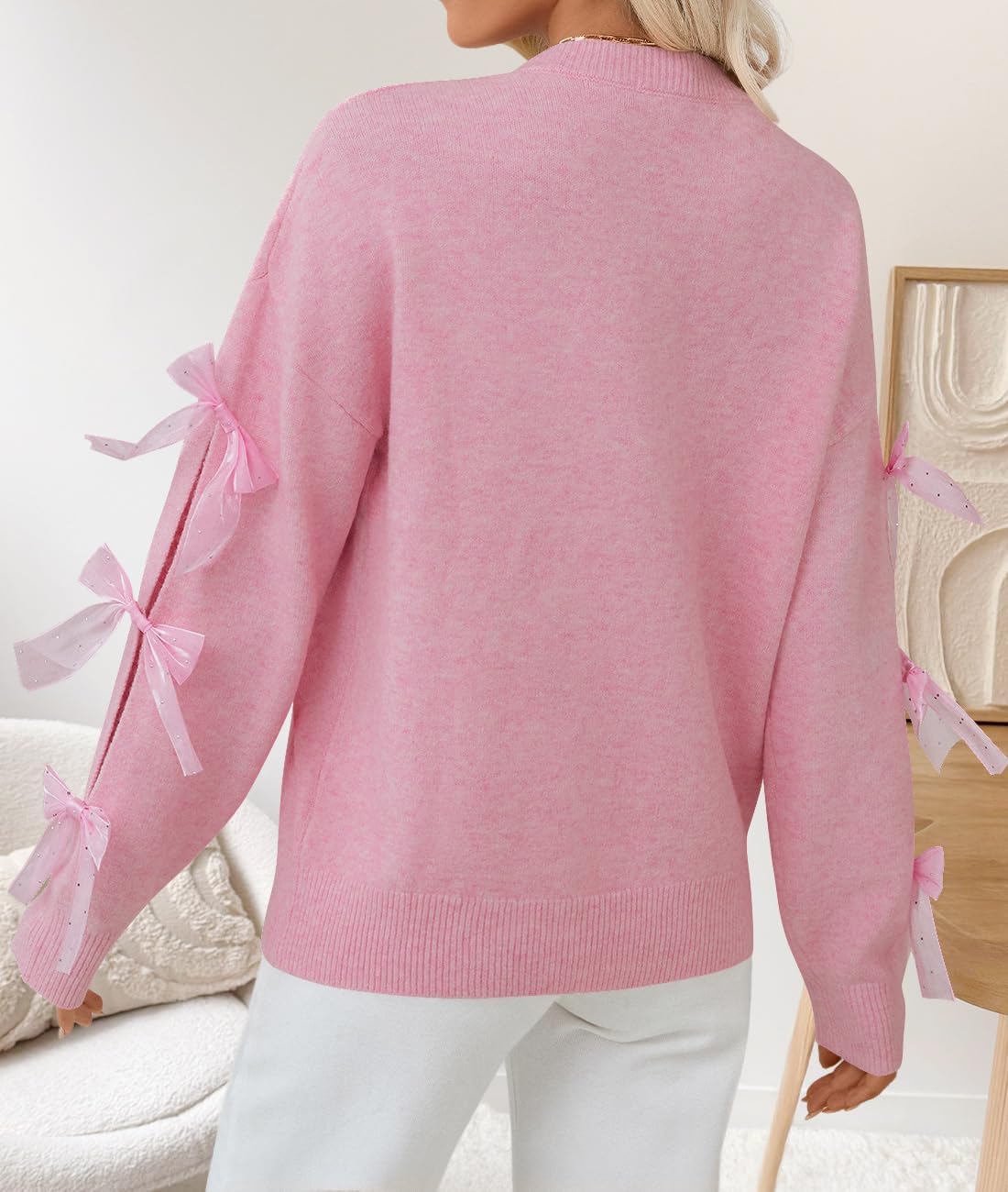 ZESICA Cute Bow Long Sleeve Oversized Sweaters