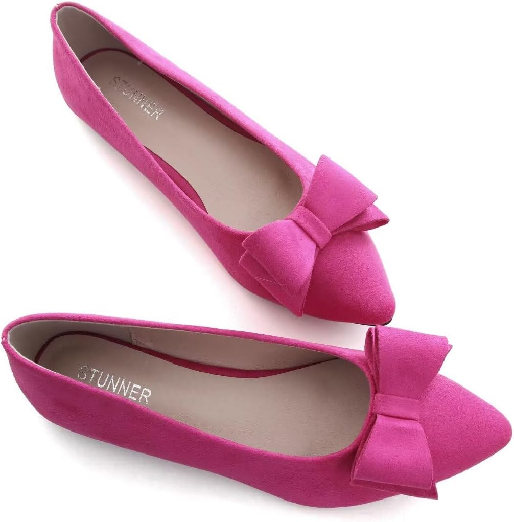 Stunner Womens Suede Bowknot Ballet Flats Pointed Toe Soft Dress Shoes