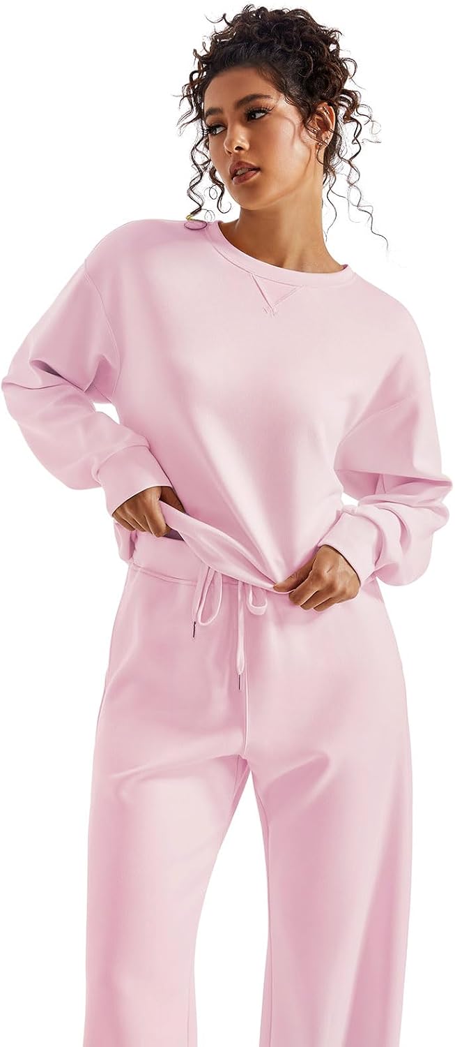SUUKSESS Women 2 Piece Outfits Fall Oversized Sweatshirt Wide Leg Pants
