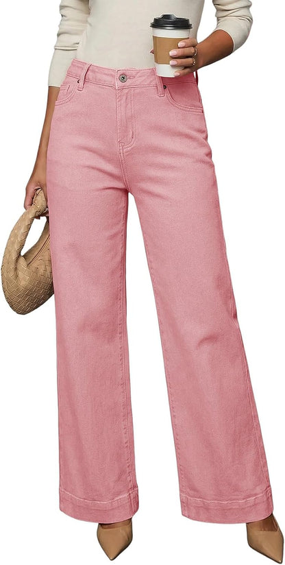 Dokotoo Women's Casual High Waisted Jeans Stretch Wide Leg Loose Denim Pant