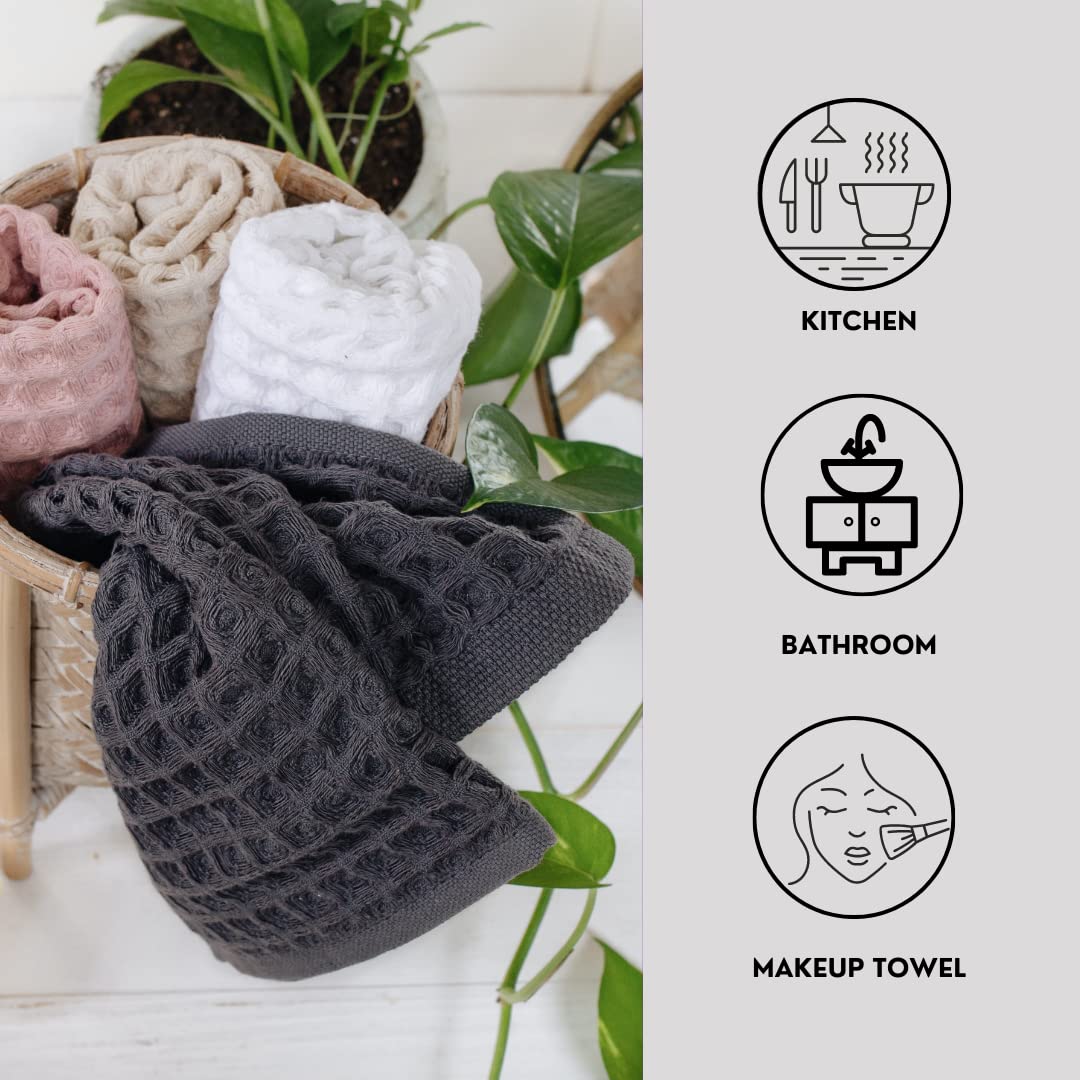 Sea Me At Home Waffle Hand Towel – 100% Turkish Cotton, Quick-Dry, Soft and Absorbent Bathroom Towel (White)