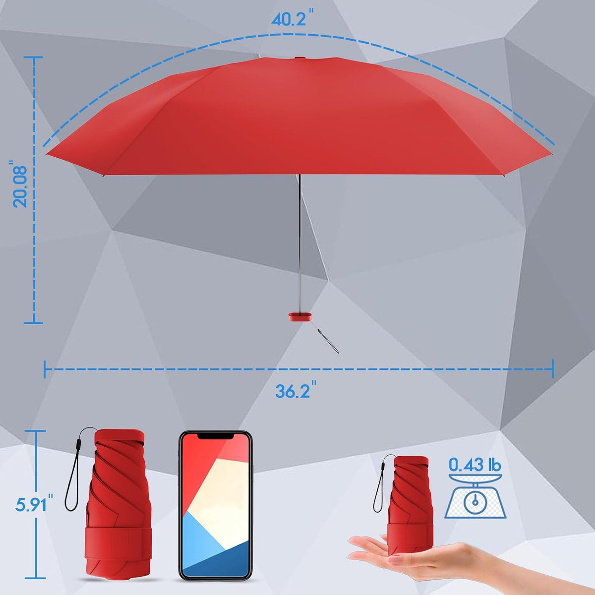 Mini Travel Umbrella, Upf 50+ Compact Fits in Purse