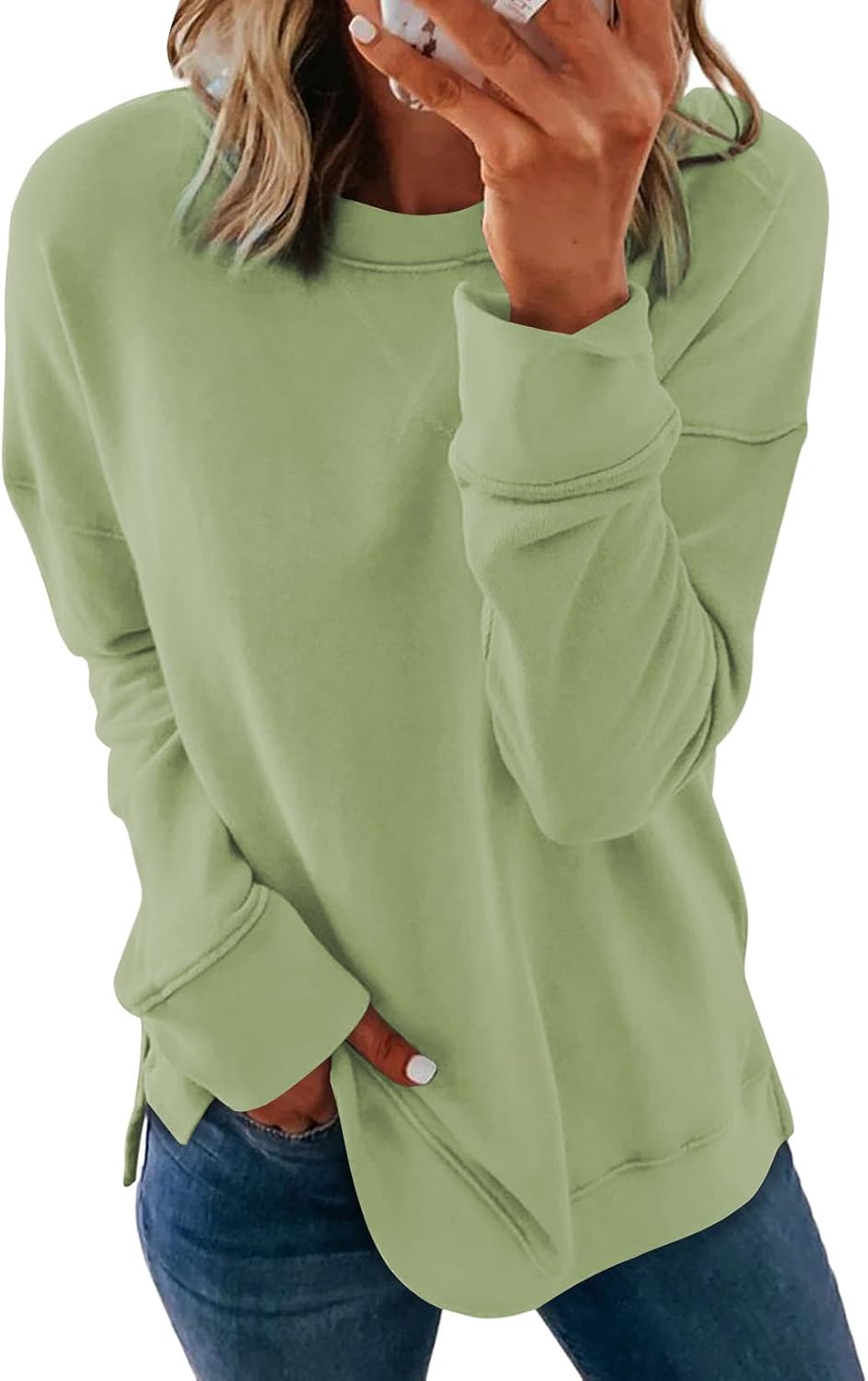 Dokotoo Women's Casual Crew Neck Sweatshirt Loose Long Sleeve Pullover Tops