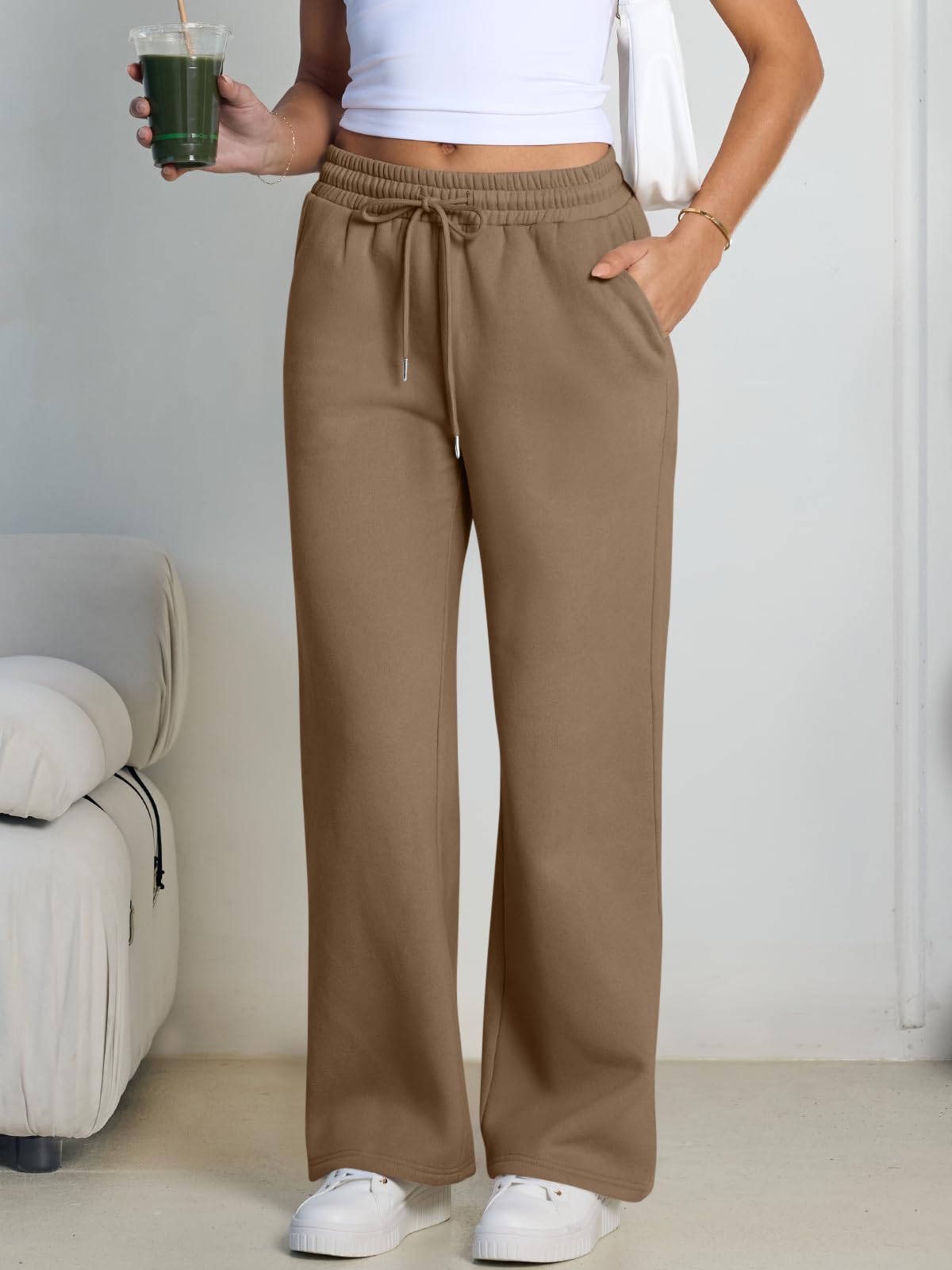 Trendy Queen Womens Wide Leg Fleece Lined Sweatpants