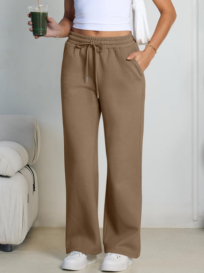 Trendy Queen Womens Wide Leg Fleece Lined Sweatpants