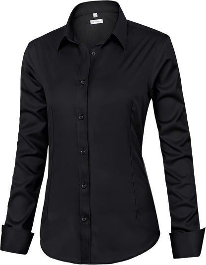 siliteelon Womens Classic-Fit Dress Shirts Long Sleeve Button Down Wrinkle-Free Stretch Solid Casual Work Office Blouse Top