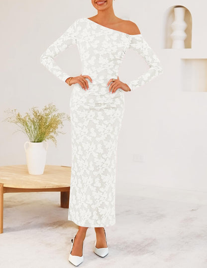ZESICA Women's Fall Floral Off Shoulder Wedding Guest Dresses