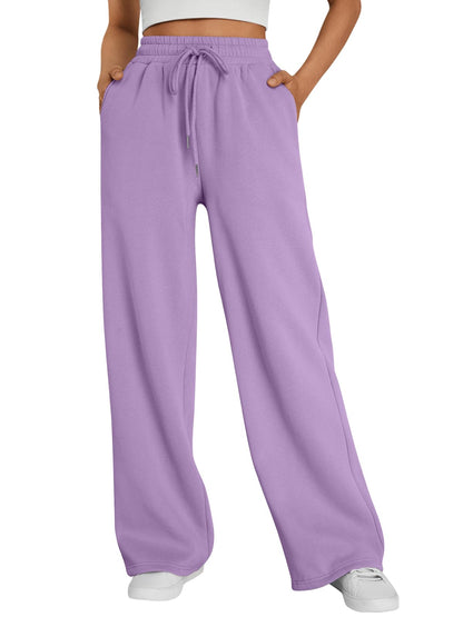 Trendy Queen Womens Wide Leg Fleece Lined Sweatpants