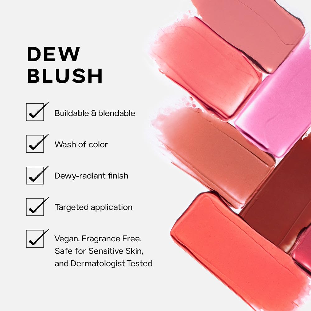 Saie Dew Liquid Blush for Cheeks - Hydrating Cream Blush Stick with a Blendable + Buildable Formula - Skincare Infused Dewy Cheek Tint for a Natural Flush - Glowy Makeup Essential - Baby (.40 Oz)