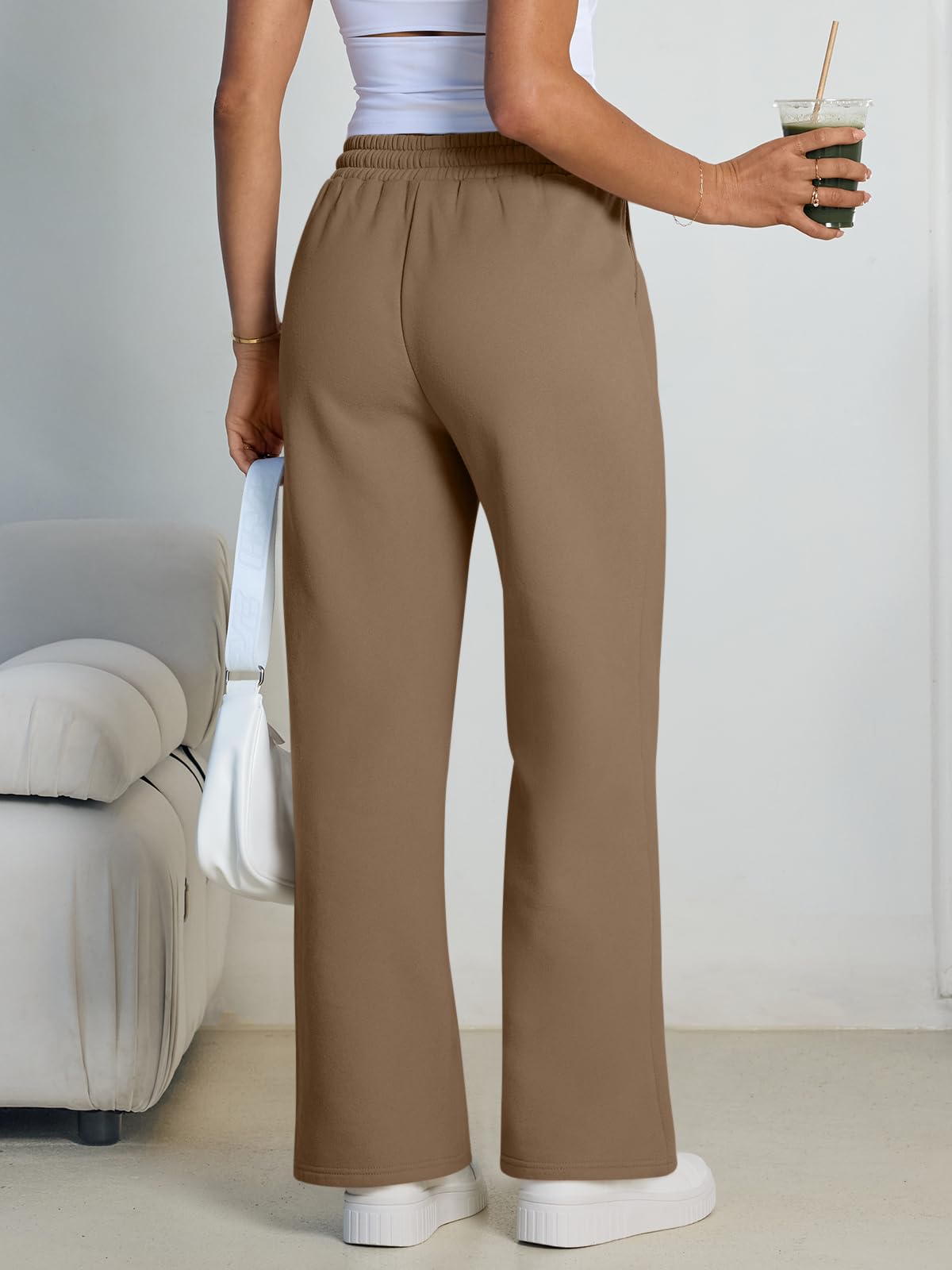 Trendy Queen Womens Wide Leg Fleece Lined Sweatpants