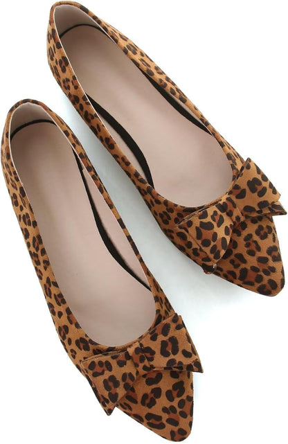Stunner Womens Suede Bowknot Ballet Flats Pointed Toe Soft Dress Shoes