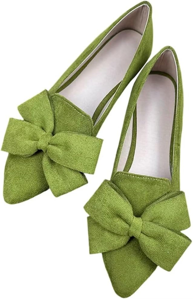 Stunner Womens Suede Bowknot Ballet Flats Pointed Toe Soft Dress Shoes