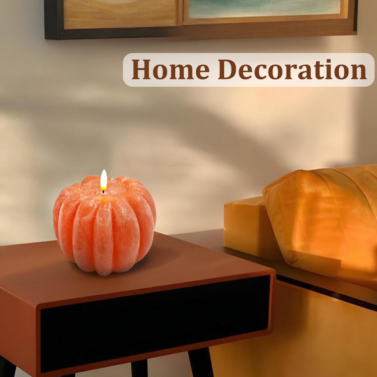 Fall Decor, Fall Decorations for Home - Flameless Pumpkin Candle with Timer Remote - Room Bedroom Table Farmhouse Decor for Halloween, Thanksgiving, Orange+white