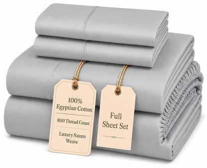 100% Egyptian Cotton Sheets King Size Sheets Set with Fully Elasticated 15" Deep Fitted Sheet & Pillowcases