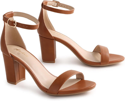 Ankis Heels for Women Open Toe Ankle Strap Chunky Heel Sandals 2.75 Inch
