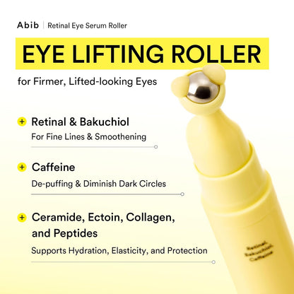 Abib Retinal Eye Serum Lifting Roller 0.5 Fl Oz,15ml | Anti-Aging Eye Applicator for Wrinkles, Puffiness, Dark Circles with Caffeine & Bakuchiol for Under Eyes | Travel Size Skincare Essential