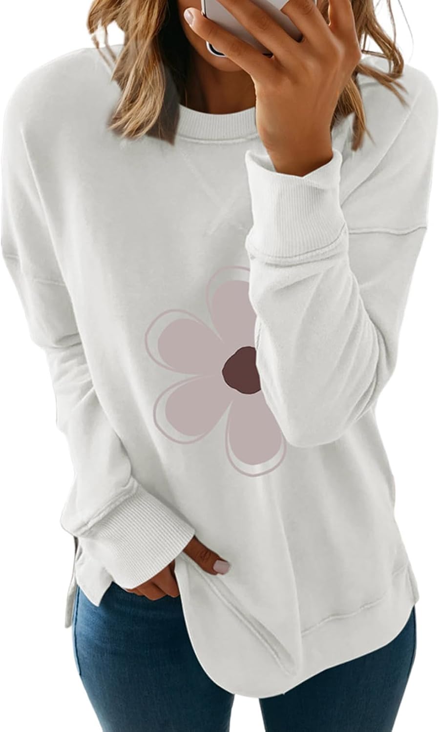 Dokotoo Women's Casual Crew Neck Sweatshirt Loose Long Sleeve Pullover Tops
