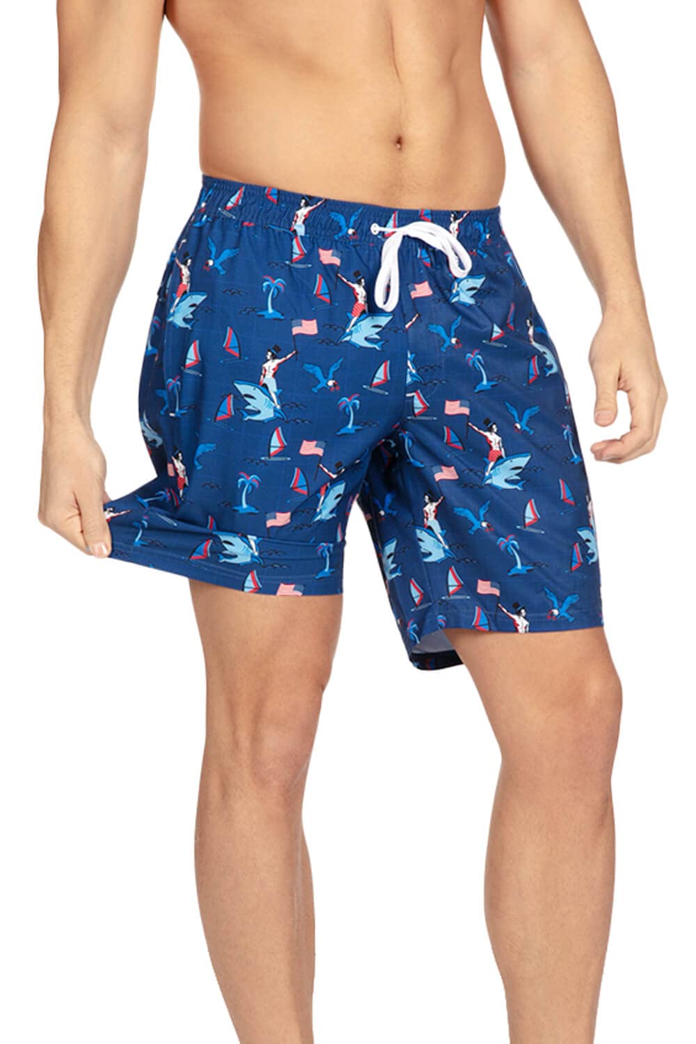 Tipsy Elves Men's Usa Swimming Trunks 7'' Inseam 4 Way Stretch Fabric W/Mesh Liner Swim Trunks for Men Bathing Suit