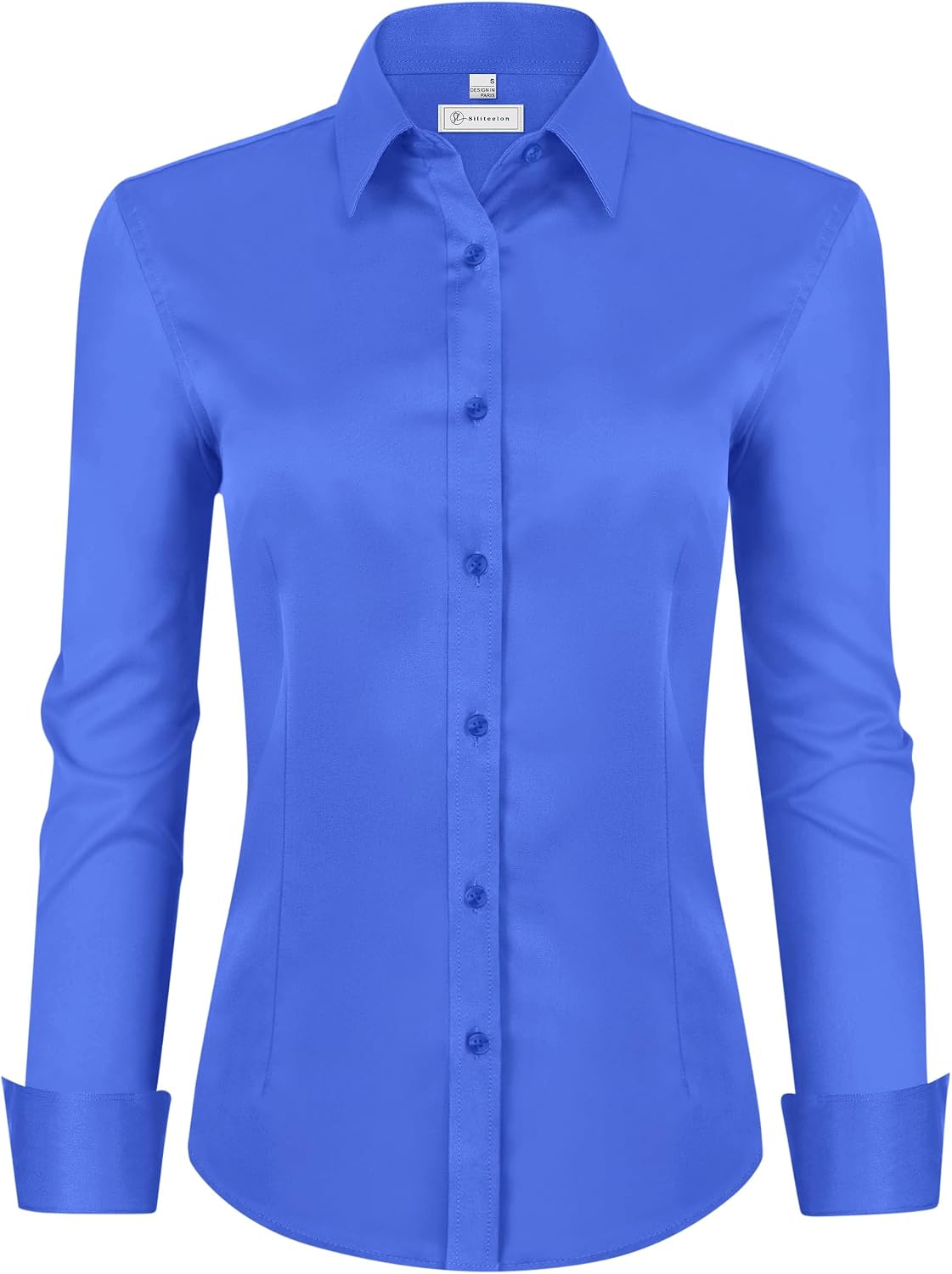 siliteelon Womens Classic-Fit Dress Shirts Long Sleeve Button Down Wrinkle-Free Stretch Solid Casual Work Office Blouse Top