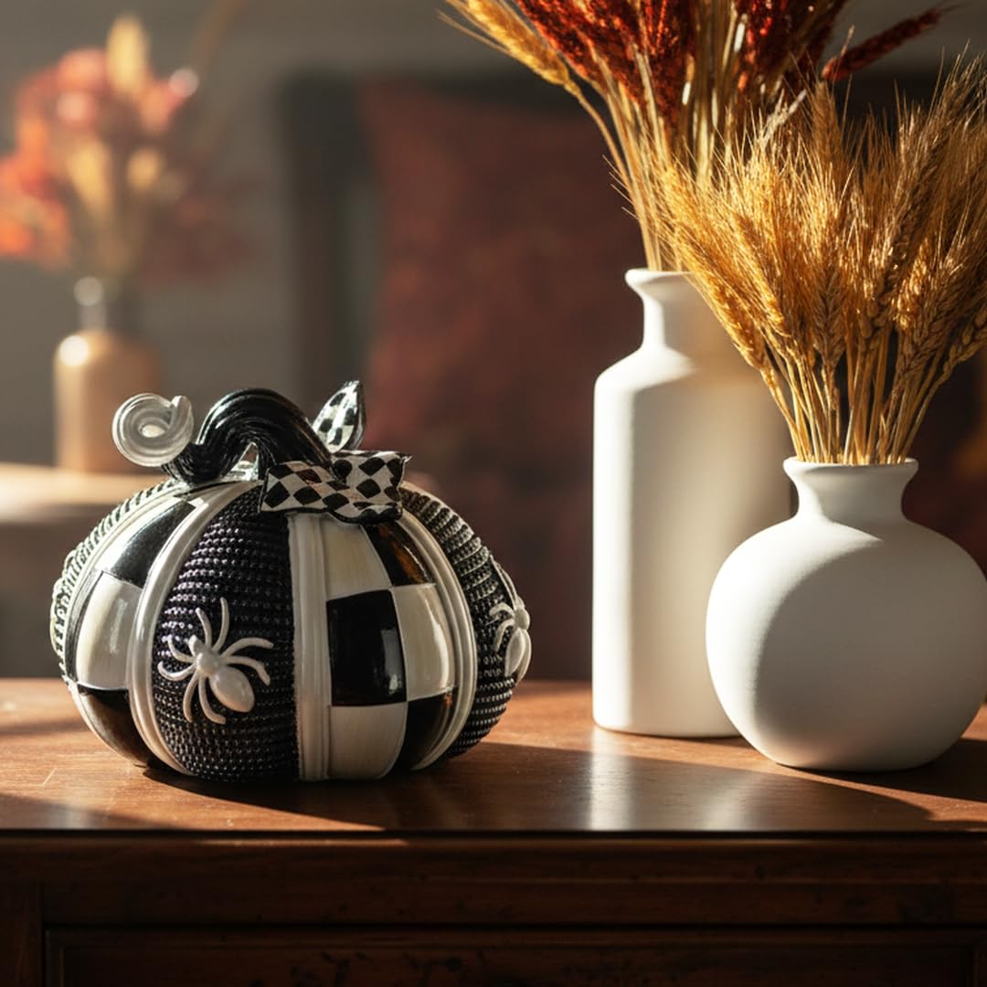 8 Inch Resin Pumpkin Statue, Halloween Fall Decor | Handmade Resin, Thanksgiving Centerpiece, Halloween Tabletop, Mantle & Bookshelf Decor