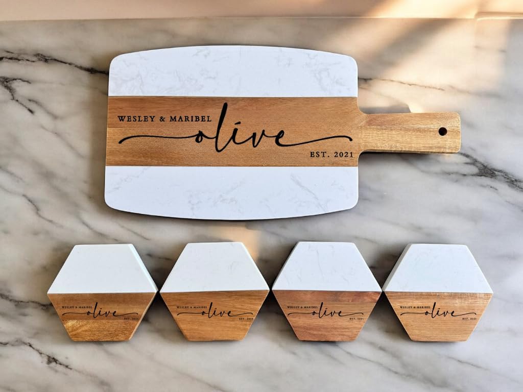 Personalized Marble and Acacia Wood Cutting Board