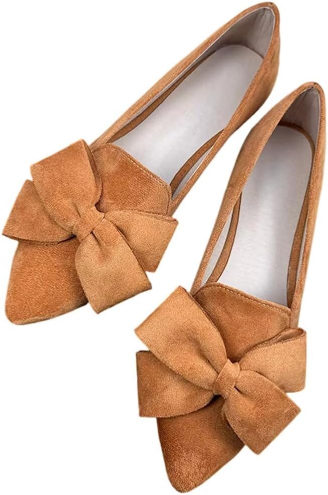 Stunner Womens Suede Bowknot Ballet Flats Pointed Toe Soft Dress Shoes