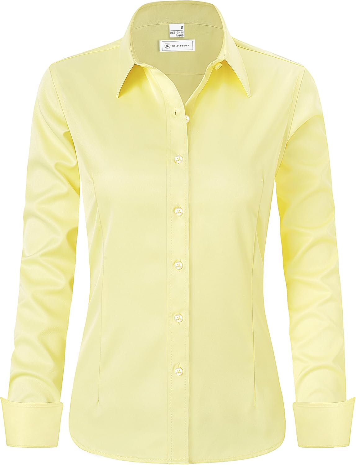 siliteelon Womens Classic-Fit Dress Shirts Long Sleeve Button Down Wrinkle-Free Stretch Solid Casual Work Office Blouse Top