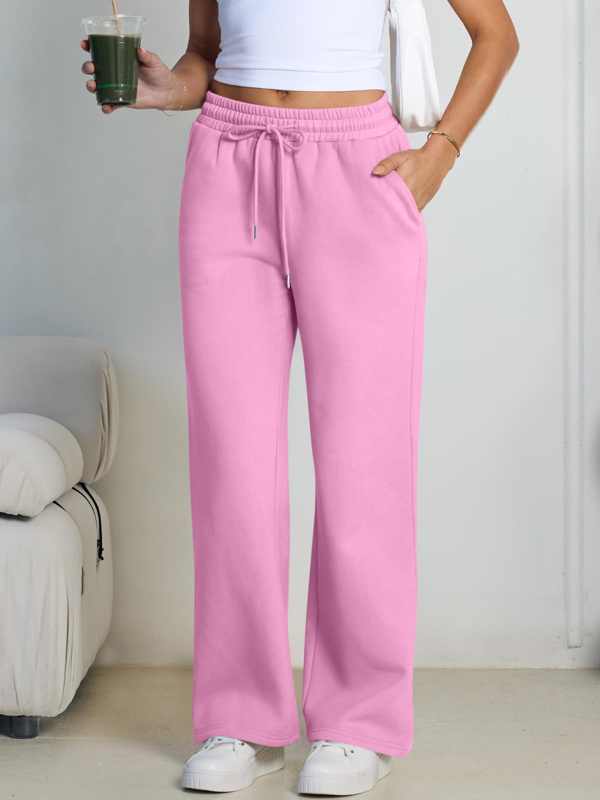 Trendy Queen Womens Wide Leg Fleece Lined Sweatpants