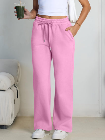 Trendy Queen Womens Wide Leg Fleece Lined Sweatpants
