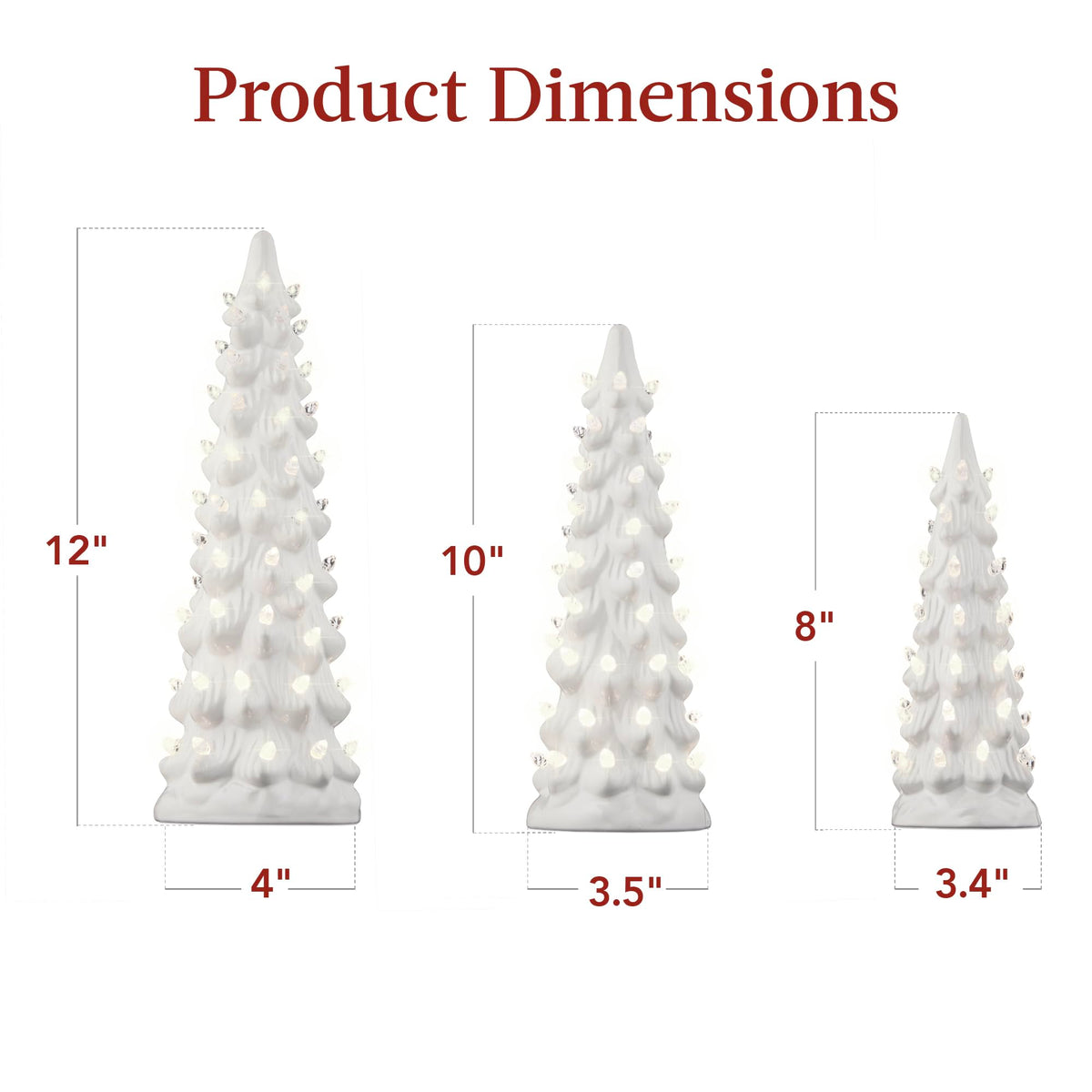 Best Choice Products Set of 3 Ceramic Christmas Trees, Pre-Lit Hand-Painted Tabletop Holiday Decoration W/Multicolor Bulbs, LED Lights – Green