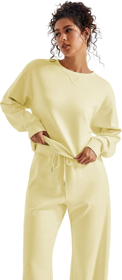 SUUKSESS Women 2 Piece Outfits Fall Oversized Sweatshirt Wide Leg Pants