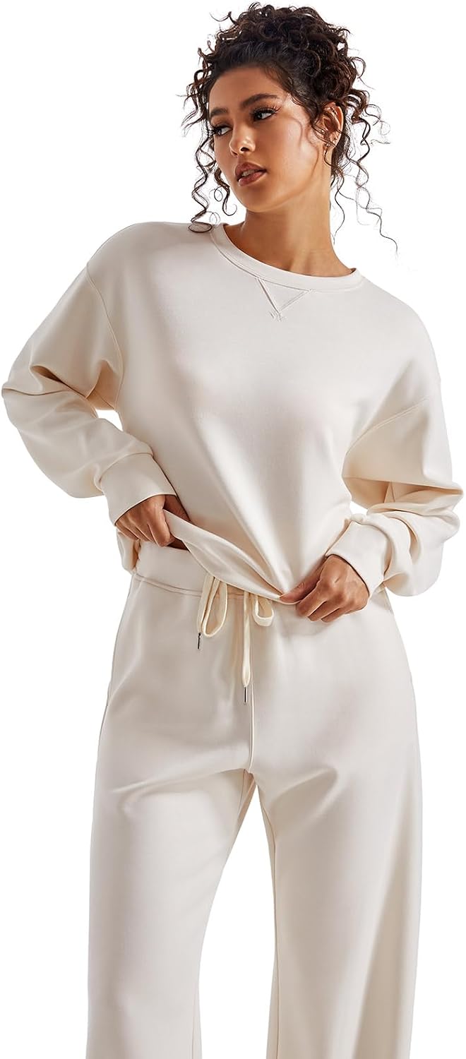 SUUKSESS Women 2 Piece Outfits Fall Oversized Sweatshirt Wide Leg Pants