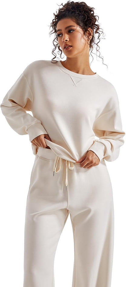 SUUKSESS Women 2 Piece Outfits Fall Oversized Sweatshirt Wide Leg Pants