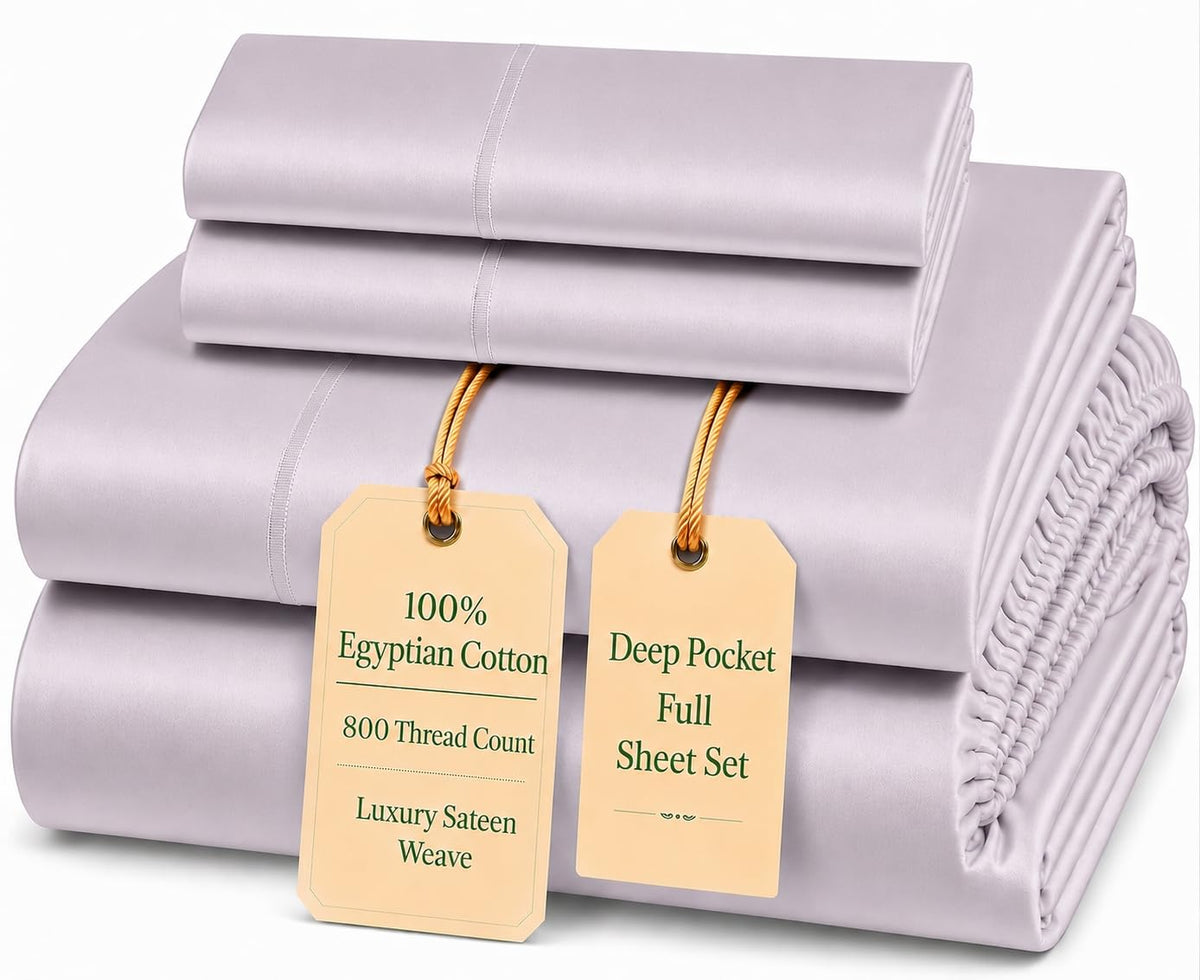 100% Egyptian Cotton Sheets King Size Sheets Set with Fully Elasticated 15" Deep Fitted Sheet & Pillowcases