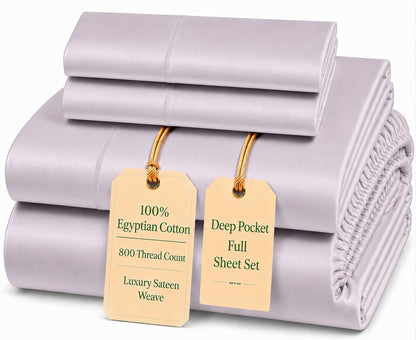 100% Egyptian Cotton Sheets King Size Sheets Set with Fully Elasticated 15" Deep Fitted Sheet & Pillowcases