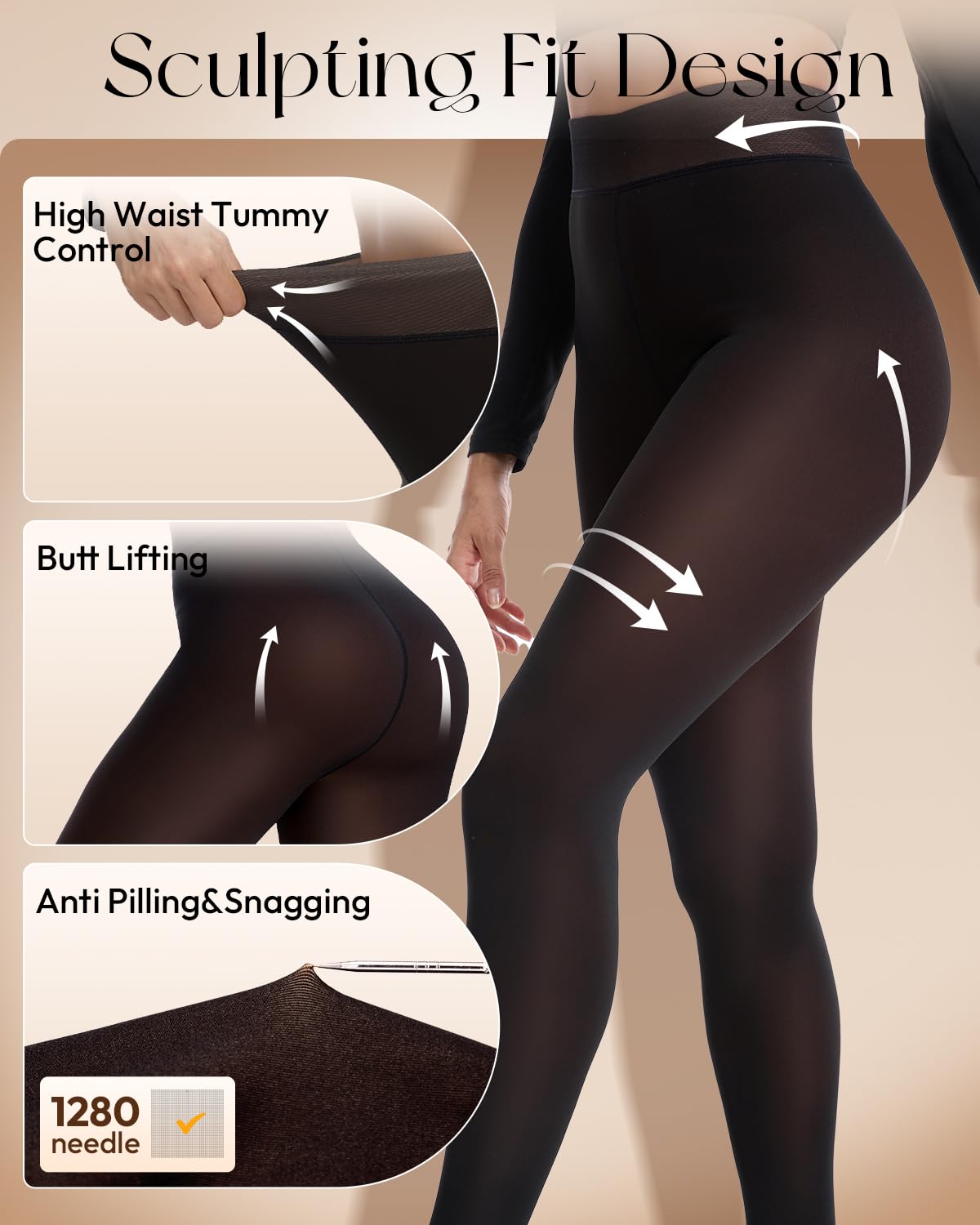 Spring Water Fleece Lined Tights Leggings for Women One Seam Design