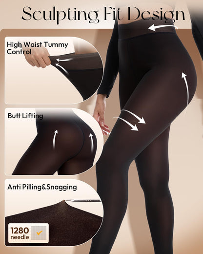Spring Water Fleece Lined Tights Leggings for Women One Seam Design