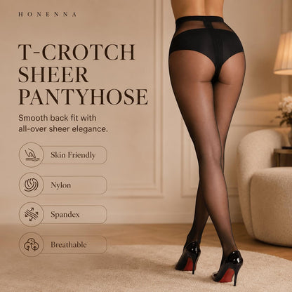 HONENNA Sheer Tights for Women 2 Pairs Ultra Thin Reinforced T Crotch Control Top Pantyhose Stockings