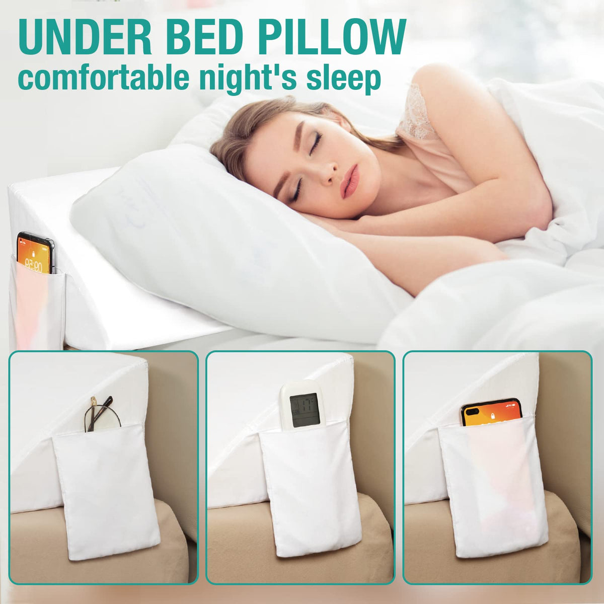Vekkia King Bed Wedge Pillow for Headboard Gap, 0–6" Gap Filler with Side Pockets & Washable Cover, Gray 76"X10"x6"