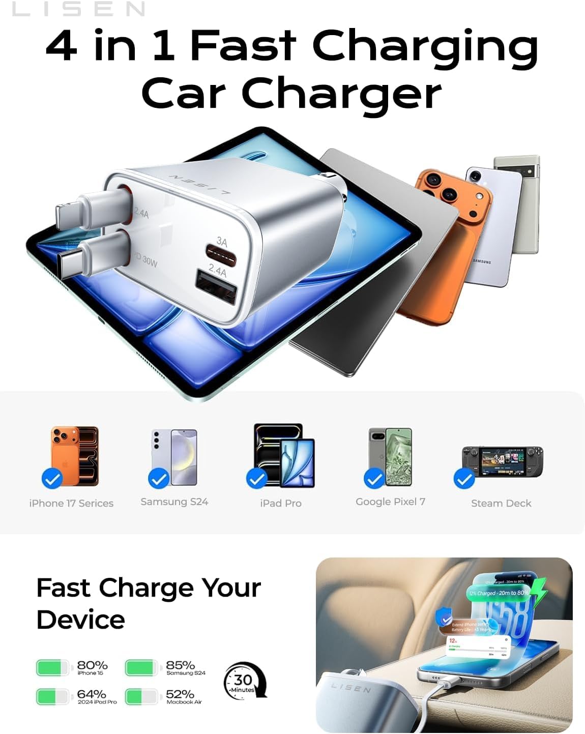 Lisen Retractable Car Charger