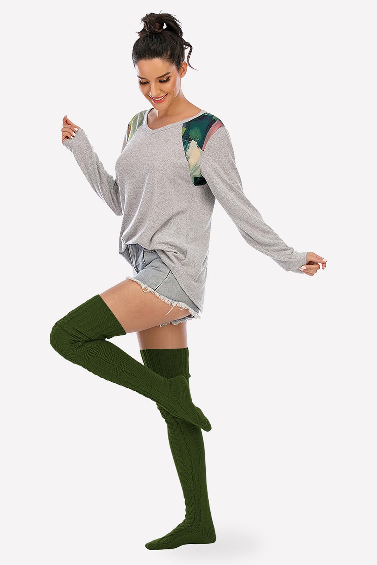 Leoparts Women's Cable Knit Thigh High Socks Over Knee Leg Warmer Stockings