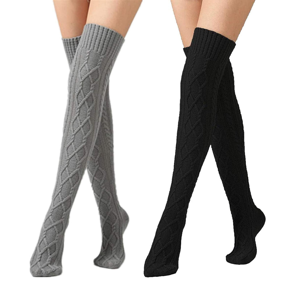 Leoparts Women's Cable Knit Thigh High Socks Over Knee Leg Warmer Stockings