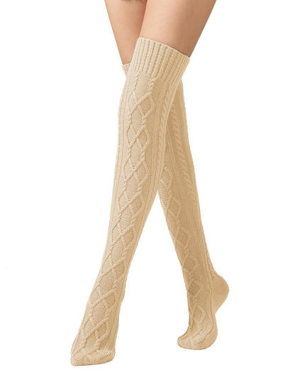 Leoparts Women's Cable Knit Thigh High Socks Over Knee Leg Warmer Stockings