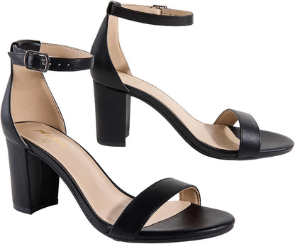Ankis Heels for Women Open Toe Ankle Strap Chunky Heel Sandals 2.75 Inch